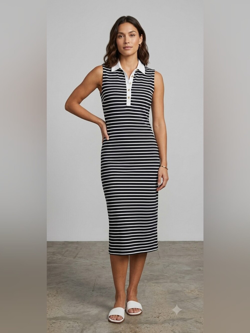Draper James Black and White Striped Midi Dress Med EUC
